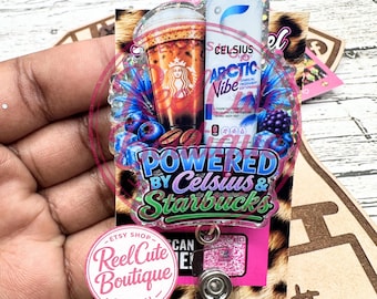 Porta-crachá com glitter "Powered by Celsius and Coffee": Divertido porta-crachá para enfermeira