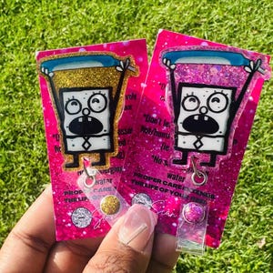Pink Gold Me Hoy Minoy Hospital ID Healthcare Worker Purewick Lab Nurse Pharmacy Reg  Glitter Acrylic Badge Clip Nurse Badge Reel DoodleBob