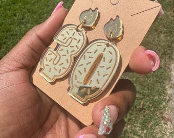 Golden Birthday Candle Stud Earrings/ Statement Earrings /For the Culture// Dangle Earrings // Arch Earrings Drop Earring// Gold