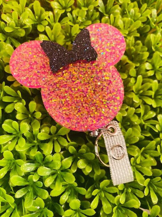 Heavy Duty Glitter Mouse Holder-badge Reel-student ID Holder-rt-nurse  Badge-cute Badge Holder-custom Badge Reel-clip Pediatric-cna-sparkle 