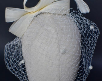 Ivory Birdcage Veil Fascinator: Feather Bridal Headpiece