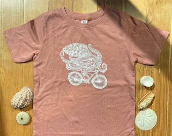 Organic Cotton Kids Tee - Cycling Cephalopod (Octopus) - Unisex Sizing - Hand Illustrated - Hand Screen Printed