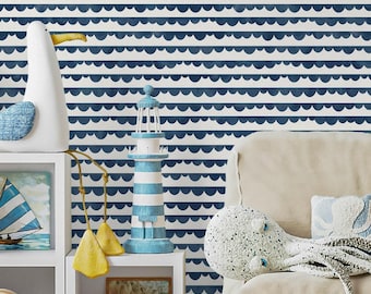 Nautical Navy Striped Wallpaper - A493
