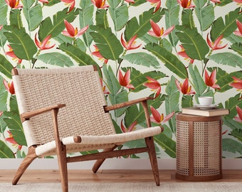 Wallpaper Peel and Stick Wallpaper Removable Wallpaper Home Decor Wall Art Wall Decor Room Decor / Botanical Leaves Wallpaper - A039