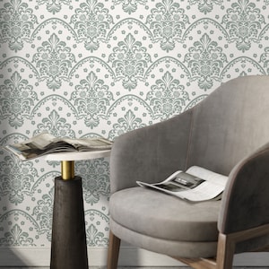 Light Green Vintage Wallpaper / Peel and Stick Wallpaper Removable Wallpaper Home Decor Wall Art Wall Decor Room Decor - D196
