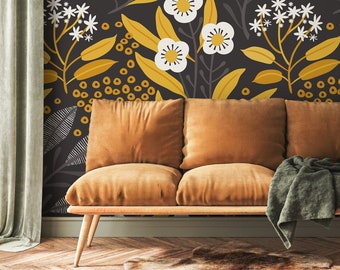 Wallpaper Peel and Stick Wallpaper Removable Wallpaper Home Decor Wall Art Wall Decor Room Decor / Floral Scandinavian Wallpaper - A723