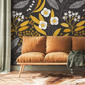 Carta da parati Carta da parati staccabile Carta da parati rimovibile Decorazione per la casa Arte della parete Decorazione della parete Decorazione della stanza / Carta da parati floreale scandinava - A723