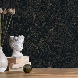 Dark Victorian Wallpaper / Peel and Stick Wallpaper Removable Wallpaper Home Decor Wall Art Wall Decor Room Decor - D081