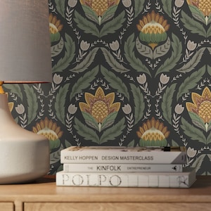 Floral Victorian Vintage Wallpaper / Peel and Stick Wallpaper Removable Wallpaper Home Decor Wall Art Wall Decor Room Decor - D062