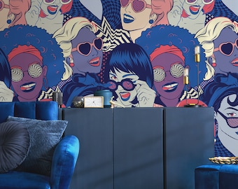 Wallpaper Peel and Stick Wallpaper Removable Wallpaper Home Decor Wall Art Wall Decor Room Decor / Woman Faces Mural Wallpaper - B523
