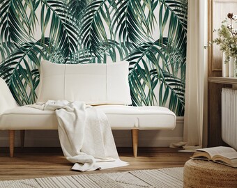 Wallpaper Peel and Stick Wallpaper Removable Wallpaper Home Decor Wall Art Wall Decor Room Decor / Green Botanical Leaves Wallpaper - A901