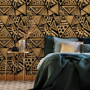 Tapete zum Abziehen und Aufkleben Abnehmbare Tapete Wohnkultur Wandkunst Wanddekor Raumdekor / Nichtmetallische Gold-Tribal-Tapete - C341