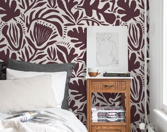 Purple Abstract Floral Wallpaper Modern Wallpaper Peel and Stick and Traditional Wallpaper - D710