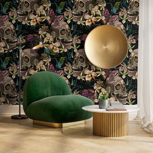 Skull and Butterfly Wallpaper Maximalist Wallpaper Peel and Stick and Traditional Wallpaper - D897