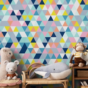 Papier peint autocollant Papier peint amovible Décoration d'intérieur Art mural Décoration murale Décoration de chambre / Papier peint triangle coloré - A876