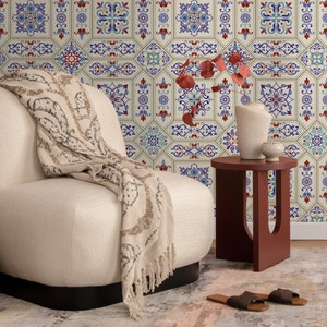 Carta da parati Carta da parati staccabile e adesiva Carta da parati rimovibile Decorazione per la casa Arte murale Decorazione murale Decorazione della stanza / Carta da parati geometrica con piastrelle marocchine - A128