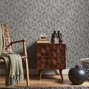 Tapete Schälen und Stick Tapete Abnehmbare Tapete Wohnkultur Wandkunst Wanddekor Raumdekor / Schwarze Geometrische Sechseck Tapete - C312