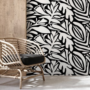 Black and White Floral Wallpaper Abstract Wallpaper Peel and Stick and Traditional Wallpaper - D703