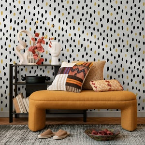 Wallpaper Peel and Stick Wallpaper Removable Wallpaper Home Decor Wall Decor Room Decor / Black and Yellow Minimalist Wallpaper A059 image 1