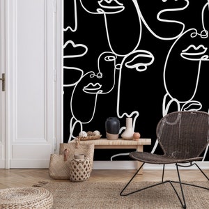 Wallpaper Peel and Stick Wallpaper Removable Wallpaper Home Decor Wall Art Wall Decor Room Decor / Black and White Line Art Wallpaper - B610