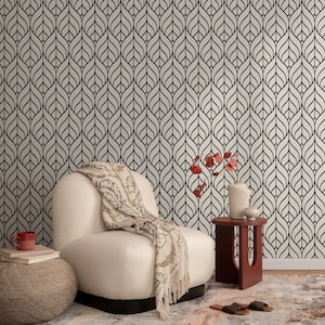 Wallpaper Removable Wallpaper Peel and Stick Wallpaper Wall Decor Home Decor Wall Art Room Decor / Geometric Leaf Wallpaper - A134