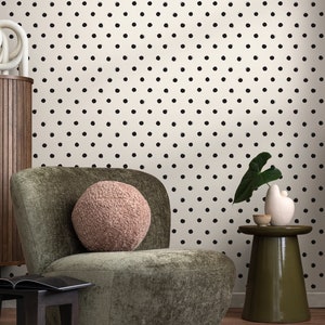 Wallpaper Removable Wallpaper Peel and Stick Wallpaper Wall Decor Home Decor Wall Art Room Decor / Minimalist Black Dots Wallpaper - A355