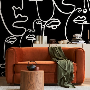 Wallpaper Peel and Stick Wallpaper Removable Wallpaper Home Decor Wall Art Wall Decor Room Decor / Black and White Line Art Wallpaper - B610