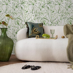 Green Floral Garden Wallpaper / Peel and Stick Wallpaper Removable Wallpaper Home Decor Wall Art Wall Decor Room Decor - C852