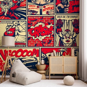 Wallpaper Peel and Stick Wallpaper Removable Wallpaper Home Decor Wall Art Wall Decor Room Decor / Pop Art Comic Wallpaper - B513