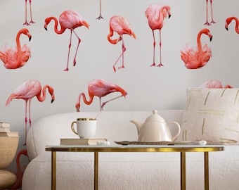 Pink Flamingo Wallpaper on White Background - Peel and Stick - D987
