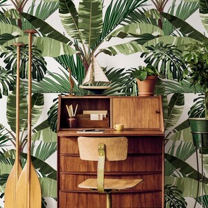 Carta da parati Peel and Stick, carta da parati rimovibile, decorazione per la casa, decorazione da parete, decorazione da parete, decorazione per la camera, carta da parati con foglie di banana tropicale, B151