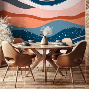 Wallpaper Removable Wallpaper Peel and Stick Wallpaper Wall Decor Home Decor  Wall Art Room Decor / Waves Abstract Wallpaper - B842