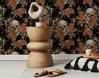 Skull Wallpaper Dark Roses Wallpaper Peel and Stick and Traditional Wallpaper - D889