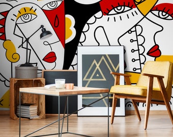 Modern line Art WallpaperAbstract Mural Peel and Stick Wallpaper Home Decor - D563