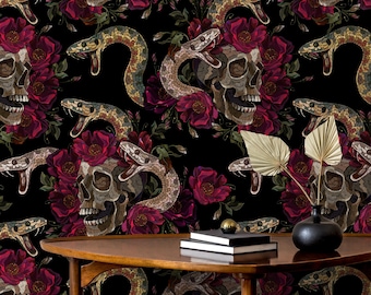 Dark Snake and Skull Wallpaper Maximalist Wallpaper Peel and Stick and Traditional Wallpaper - D903