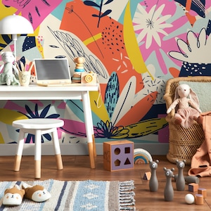 Wallpaper Peel and Stick Wallpaper Removable Wallpaper Home Decor Wall Art Wall Decor Room Decor / Colorful Abstract Floral Wallpaper - B195