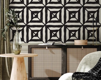 Papel tapiz autoadhesivo, papel tapiz extraíble, decoración del hogar, arte de pared, decoración de habitaciones, papel tapiz moderno geométrico negro - C375
