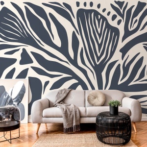 Gray Blue Abstract Wallpaper Contemporary Mural Peel and Stick and Traditional Wallpaper - D693