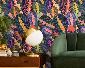 Wallpaper Removable Wallpaper Peel and Stick Wallpaper Wall Decor Home Decor Art Room Decor Wall Prints / Colorful Leaves Wallpaper  - A796