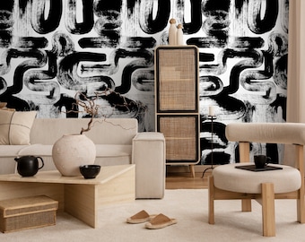 Wallpaper Peel and Stick Wallpaper Removable Wallpaper Home Decor Wall Art Wall Decor Room Decor / Black and White Brush Wallpaper - X175