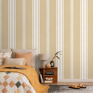 Yellow Striped Wallpaper Farmhouse Wallpaper Peel and Stick and Traditional Wallpaper - D784