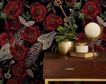 Dark Floral Wallpaper Gothic Maximalist Wallpaper Peel and Stick and Traditional Wallpaper - D918