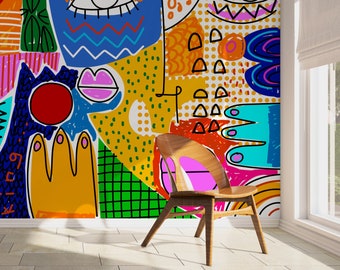 Colorful Abstract Mural Cubism Art Wallpaper Modern Wallpaper Peel and Stick Wallpaper Home Decor - D578