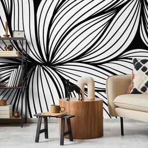 Wallpaper Removable Wallpaper Peel and Stick Wallpaper Wall Decor Home Decor Wall Art Room Decor / Black and White Abstract Wallpaper - B853