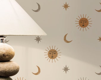 Sun and Moon Wallpaper Removable Peel and Stick Wallpaper, Mystic Boho Constellation Peel and Stick Wallpaper - ZACA