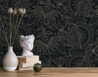 Dark Victorian Wallpaper / Peel and Stick Wallpaper Removable Wallpaper Home Decor Wall Art Wall Decor Room Decor - D081