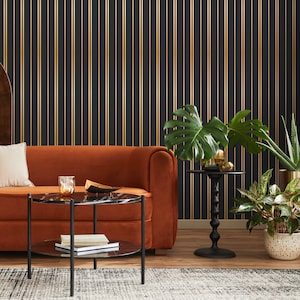 Gold and Green Striped Wallpaper Peel and Stick and Traditional Wallpaper - D771