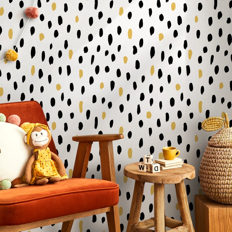 Wallpaper Peel and Stick Wallpaper Removable Wallpaper Home Decor Wall Decor Room Decor / Black and Yellow Minimalist Wallpaper A059 image 4