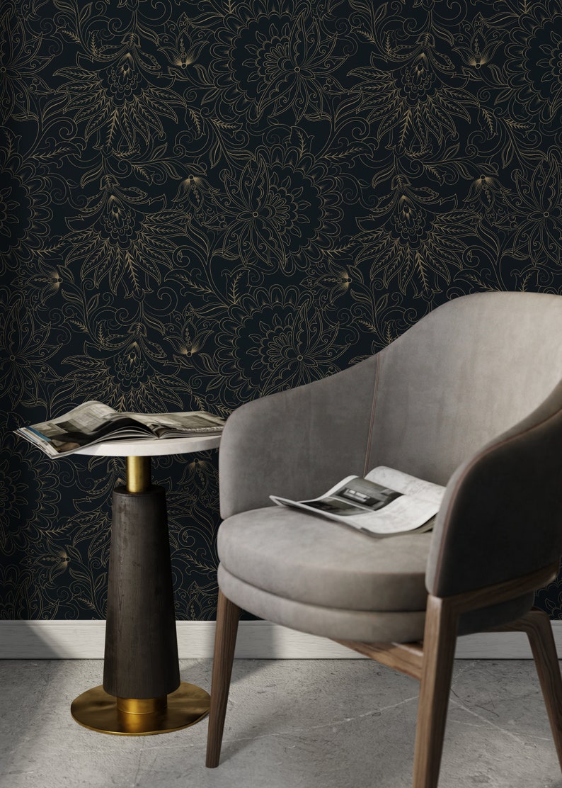 Dark Victorian Wallpaper / Peel and Stick Wallpaper Removable Wallpaper Home Decor Wall Art Wall Decor Room Decor - D081 image 4