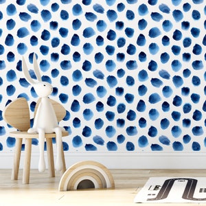 Wallpaper Peel and Stick Wallpaper Removable Wallpaper Home Decor Wall Art Wall Decor Room Decor / Blue Dots Watercolor Wallpaper D934 image 4